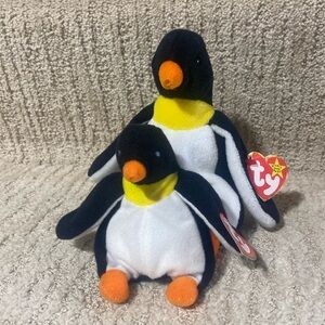 Ty Beanie Baby Waddle style 4075 & Teenie Beanie Baby Waddle. Penguins. No flaws